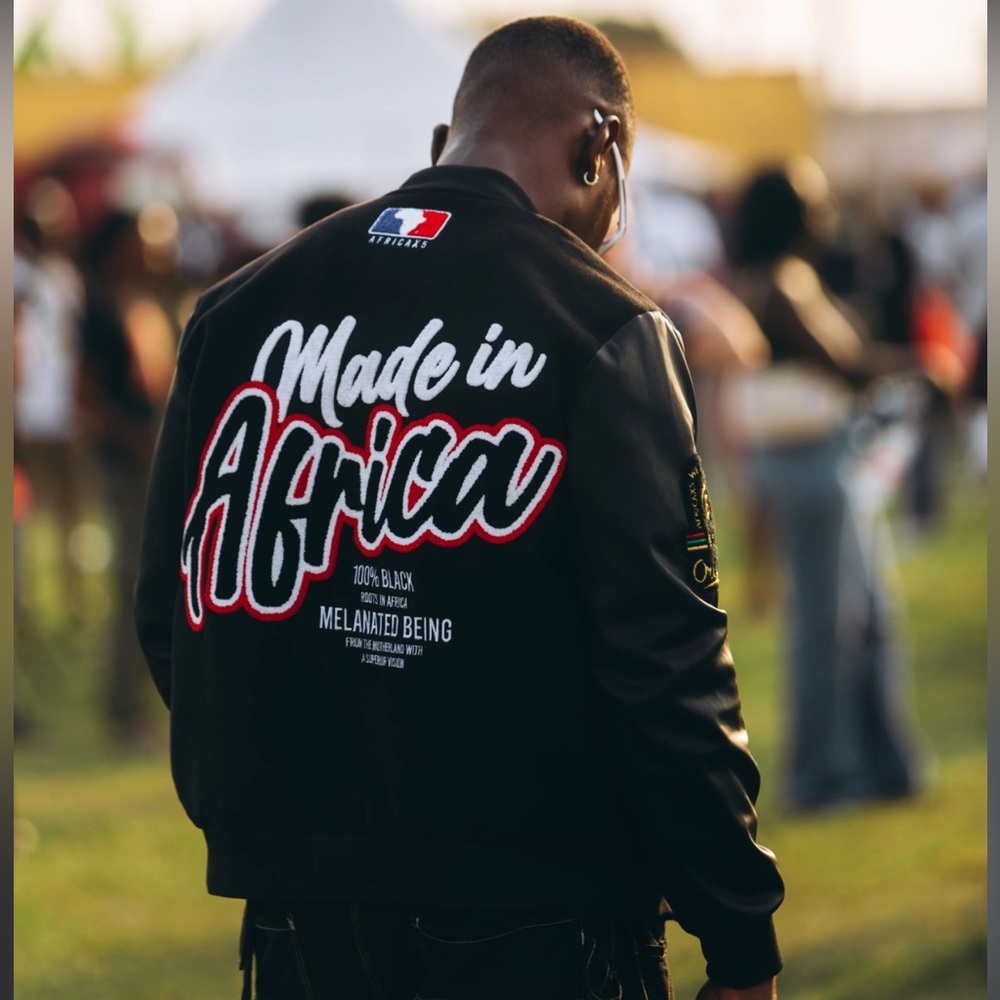 AfricaX5 Black Melanated Being “Made in Africa” Bomber Varsity Jacket